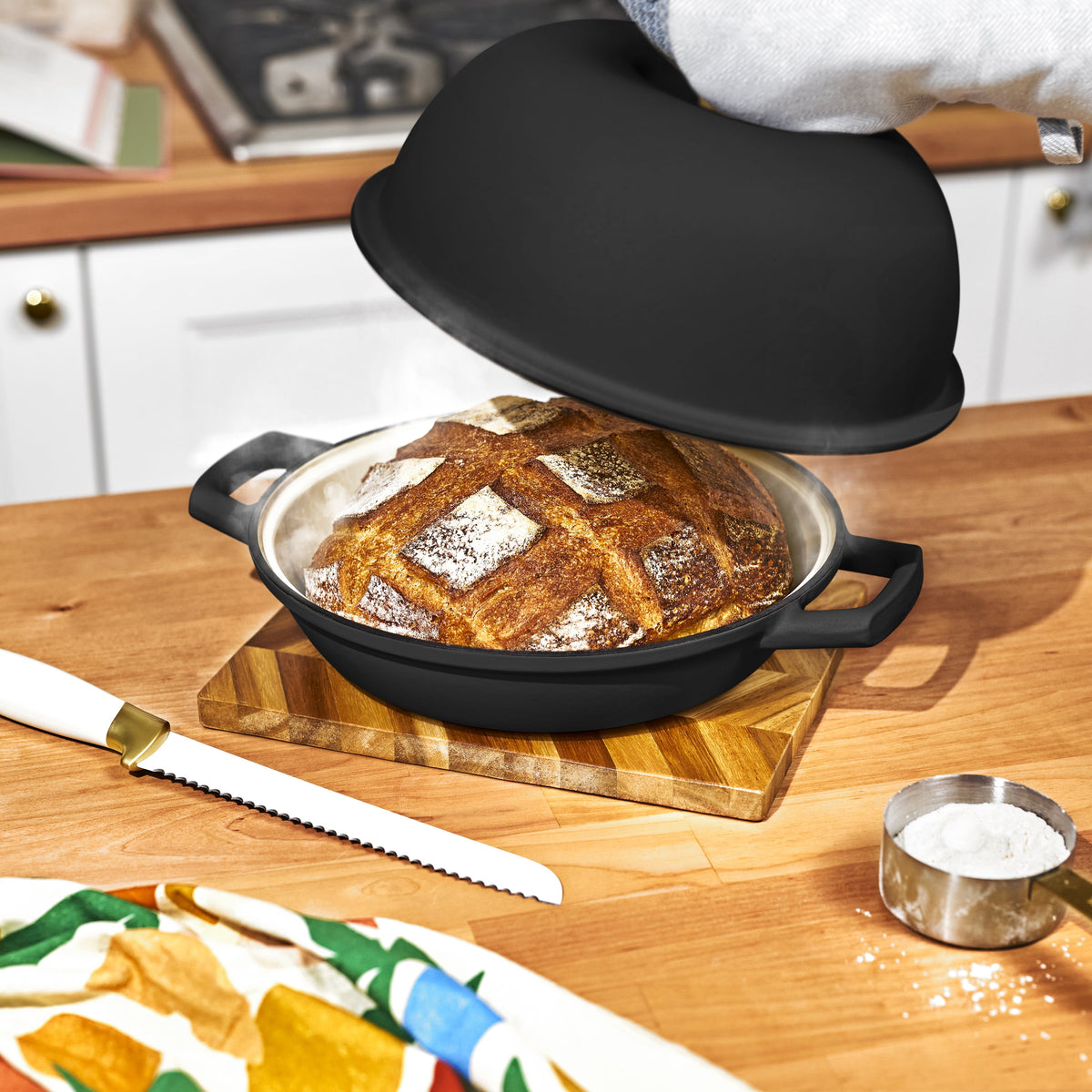 Beautiful Enameled Cast Iron Bread Oven, 10 inch, Round, Black Sesame by Drew Barrymore