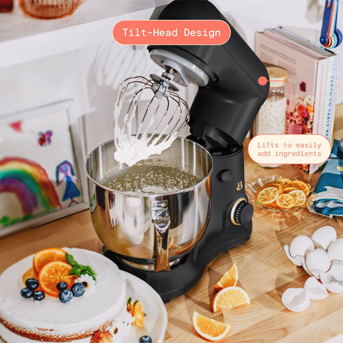 Beautiful 5.3 Qt Stand Mixer, Black Sesame with Flat Beater, Dough Hook, Balloon Whisk