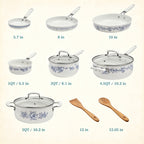 The Pioneer Woman 12-Piece Classic Aluminum Cookware Set, Ceramic Nonstick, Pots and Pans Set with Decal Pattern, Agatha Blue