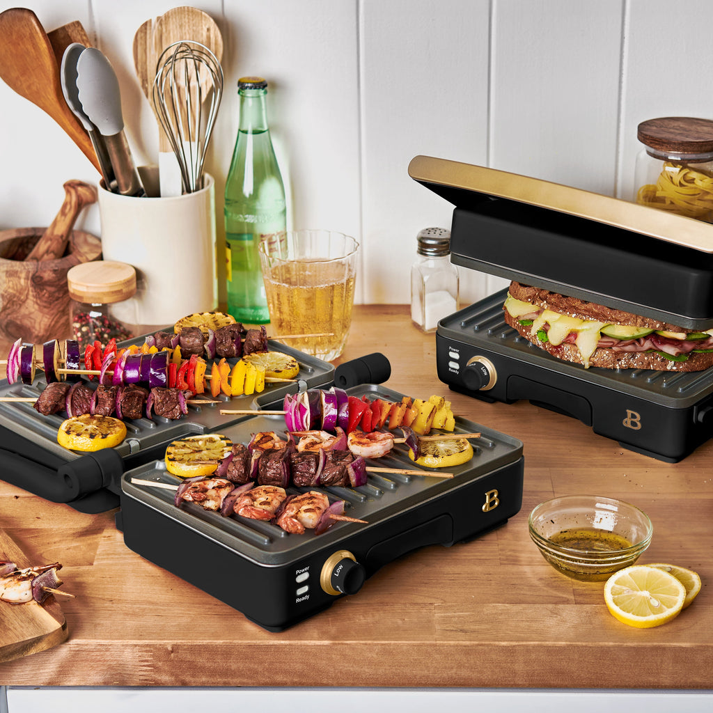 Beautiful 2-in-1 Panini Press & Grill with Detachable Plates, Black Sesame by Drew Barrymore