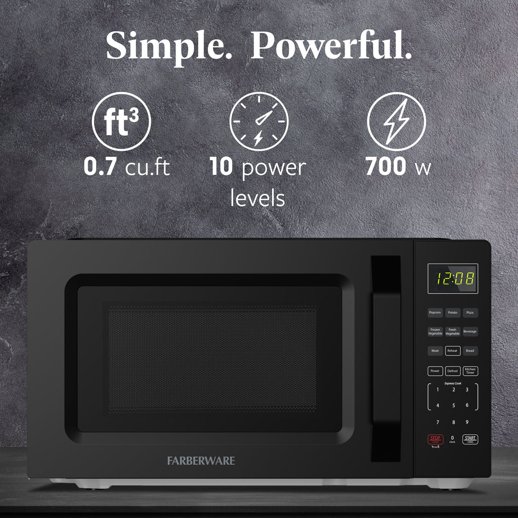 Farberware Countertop Microwave Oven, 0.7 cu ft, 700 W, Auto-Cook Menu, Black