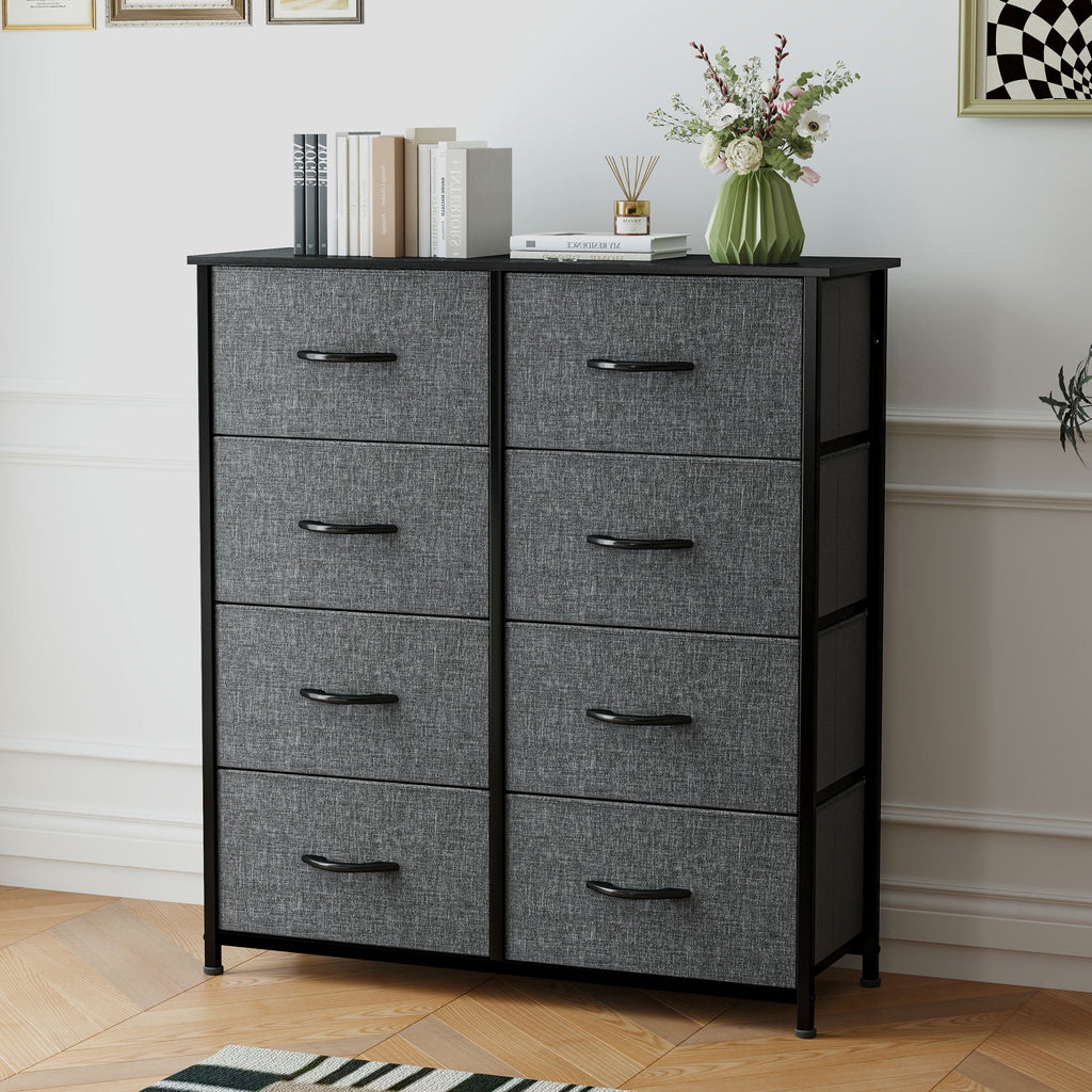 Uforic 8 Drawers Dresser Chest of Drawers for Fabric Storage Dressers for Living Room Black Gray