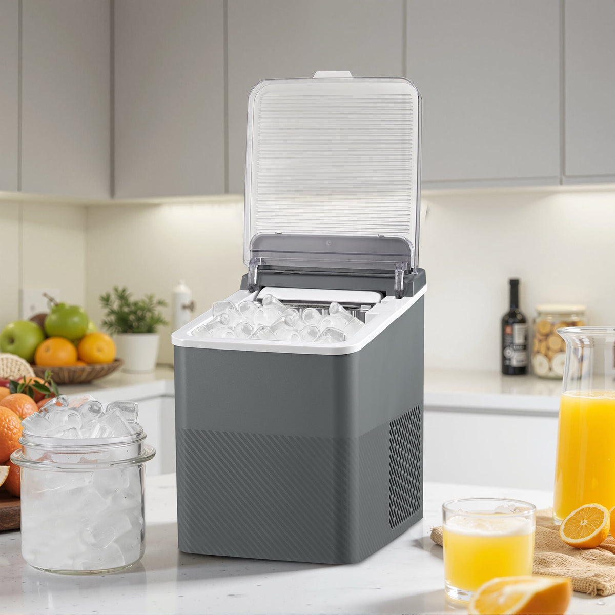 Mainstays Portable Countertop Ice Maker, 26 lbs Per Day, Compact Ice Machine with Quick Ice Cycles, No Plumbing Required, Grey