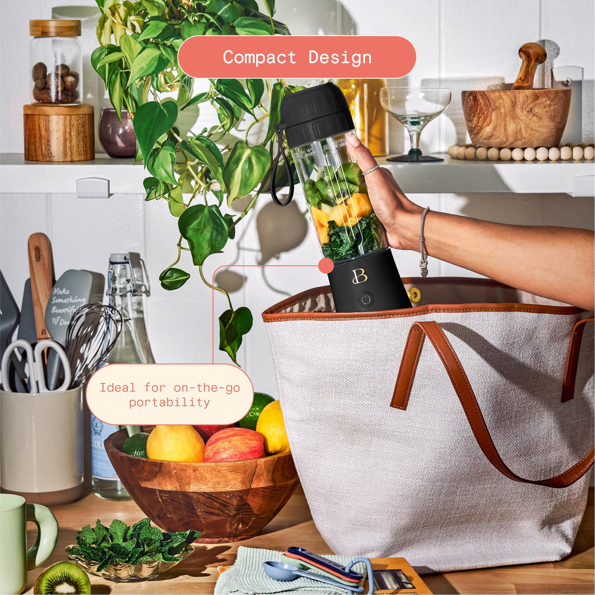Beautiful Portable to-Go Blender 2.0, 70 W, 16 oz, Black Sesame by Drew Barrymore