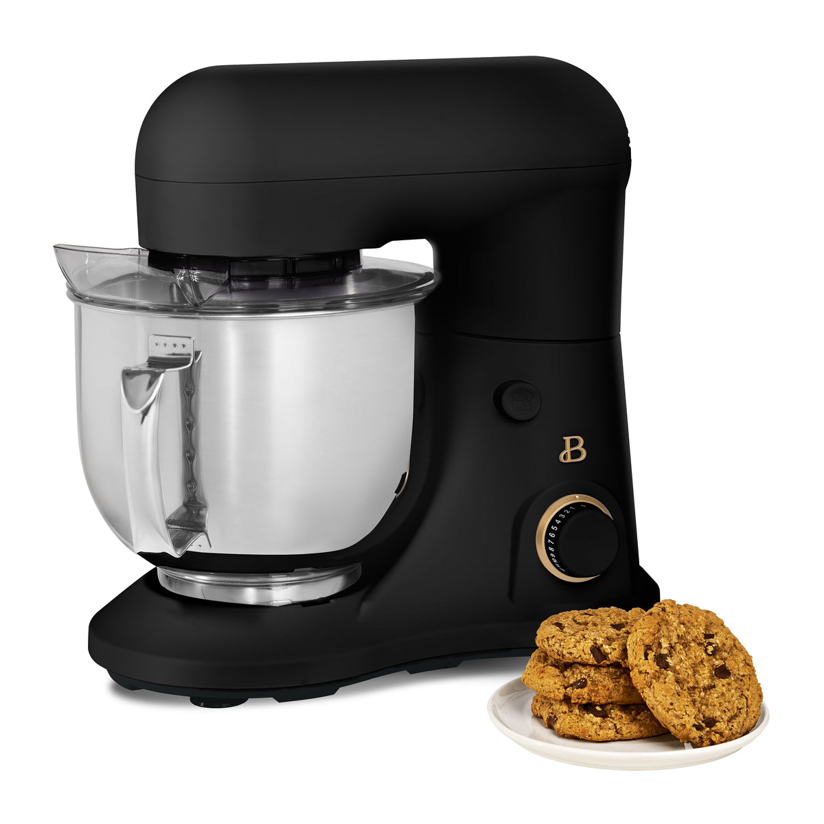 Beautiful 5.3 Qt Stand Mixer, Black Sesame with Flat Beater, Dough Hook, Balloon Whisk
