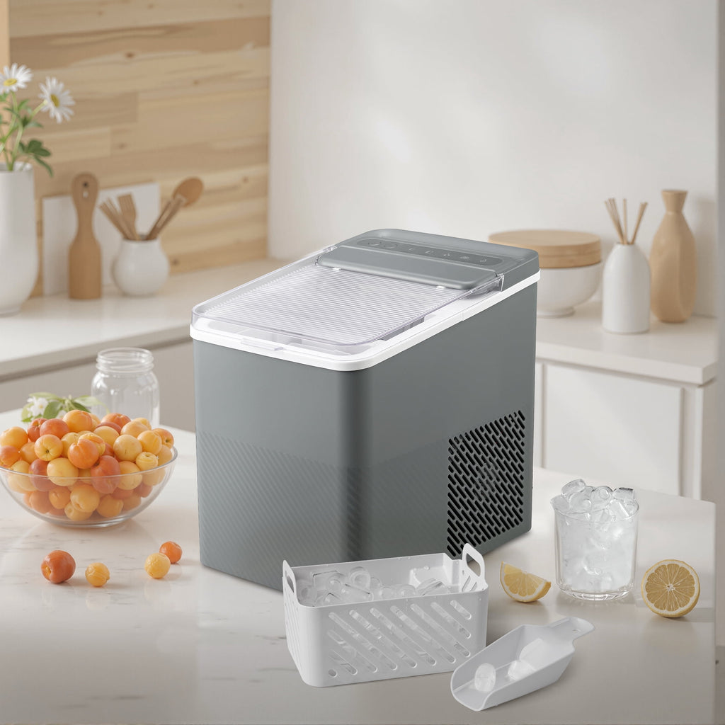 Mainstays Portable Countertop Ice Maker, 26 lbs Per Day, Compact Ice Machine with Quick Ice Cycles, No Plumbing Required, Grey