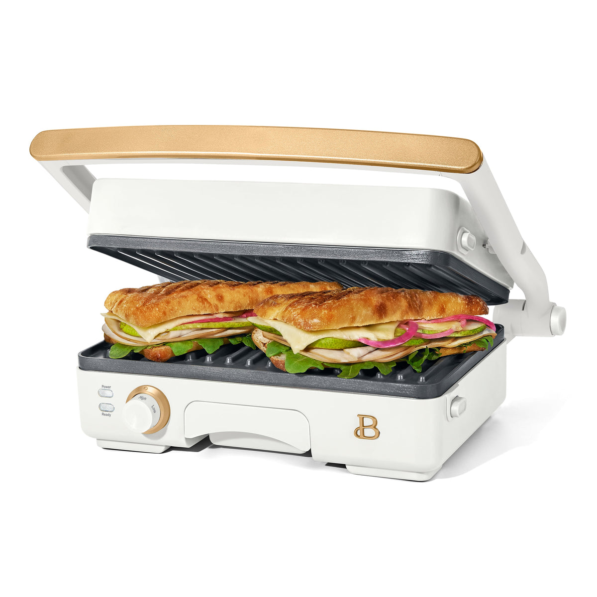 Beautiful 2-in-1 Panini Press & Grill with Detachable Plates, White Icing by Drew Barrymore