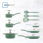 Mainstays Ceramic Aluminum, 12 Piece, Pots and Pans Cookware Set Green Nonstick