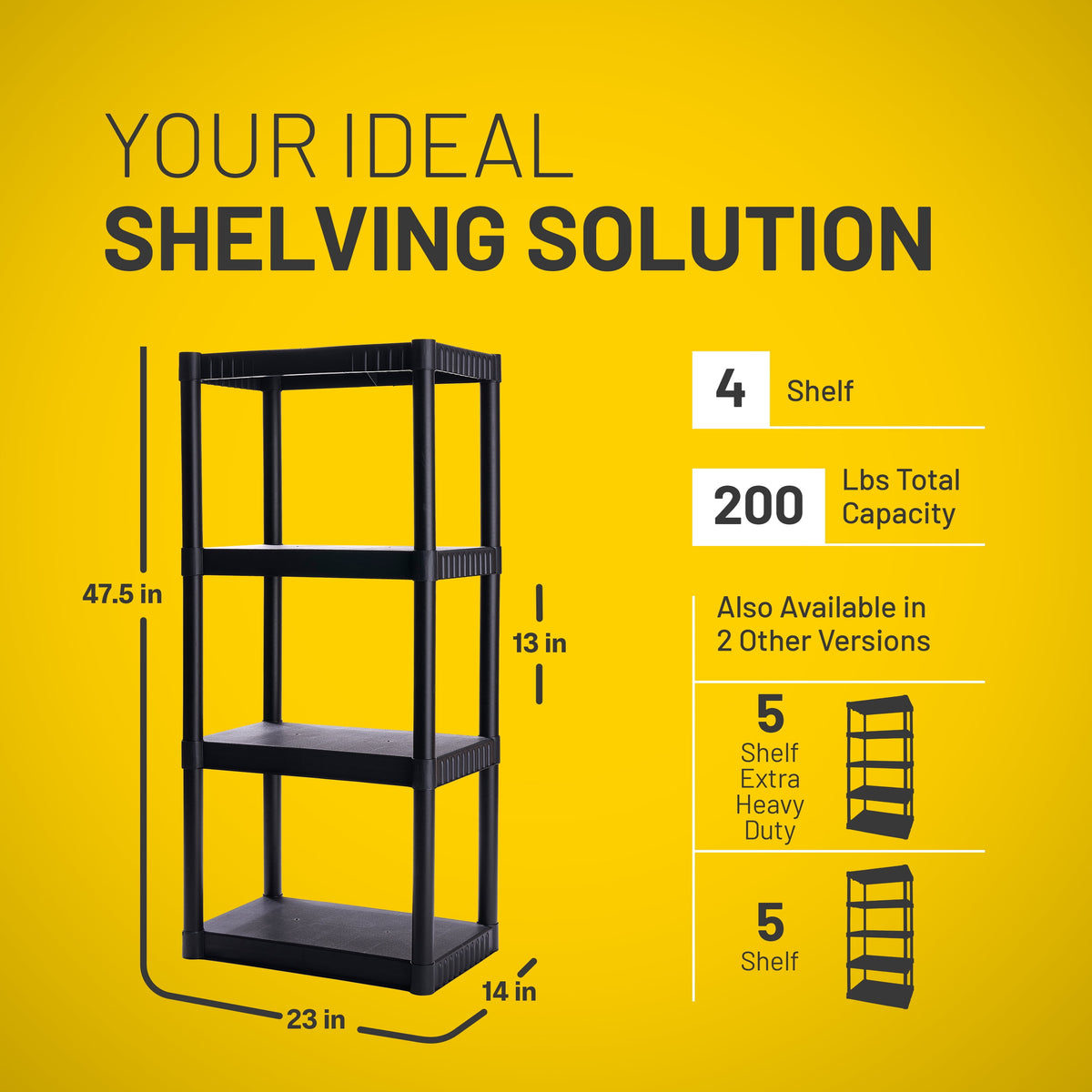 Plano 4-Shelf Standard Duty Plastic Storage Shelves, 48” x 21” x 14”, 200lb Capacity