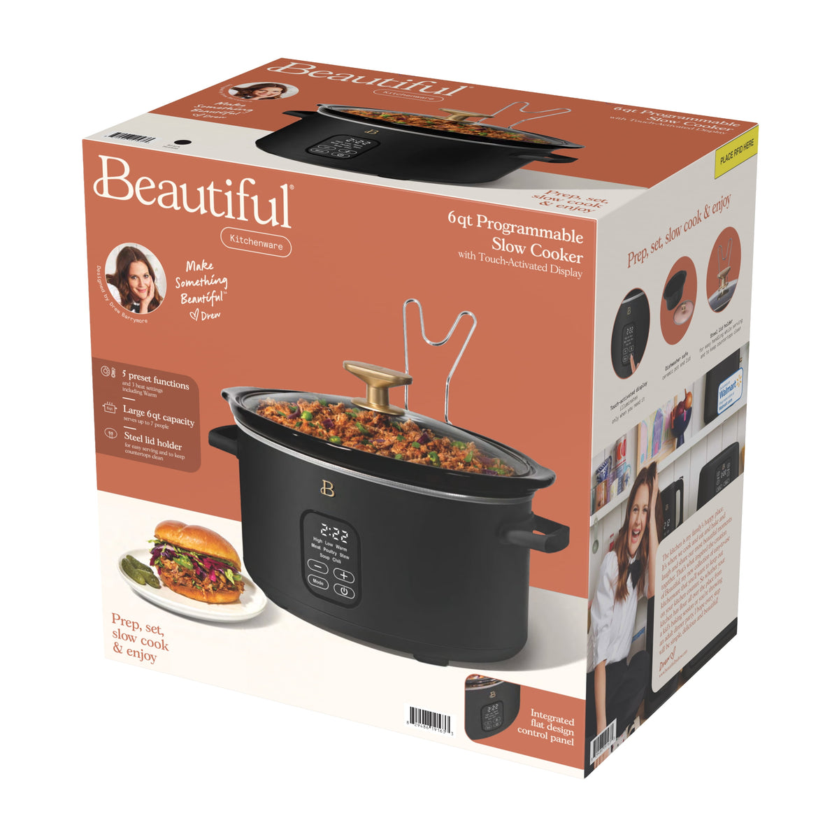 Beautiful 6 Qt Programmable Slow Cooker, Black Sesame by Drew Barrymore