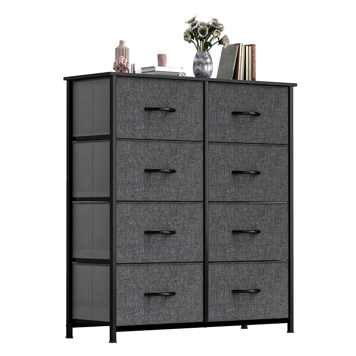 Uforic 8 Drawers Dresser Chest of Drawers for Fabric Storage Dressers for Living Room Black Gray