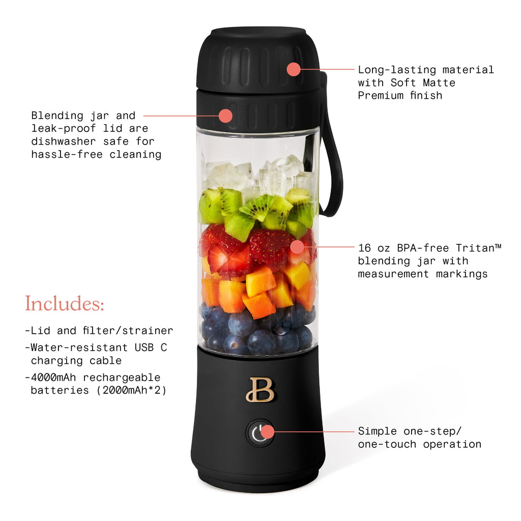 Beautiful Portable to-Go Blender 2.0, 70 W, 16 oz, Black Sesame by Drew Barrymore