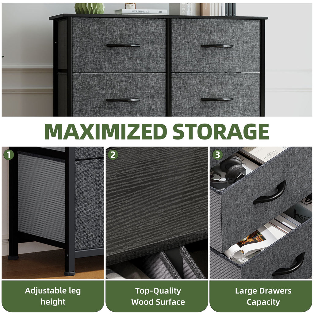 Uforic 8 Drawers Dresser Chest of Drawers for Fabric Storage Dressers for Living Room Black Gray