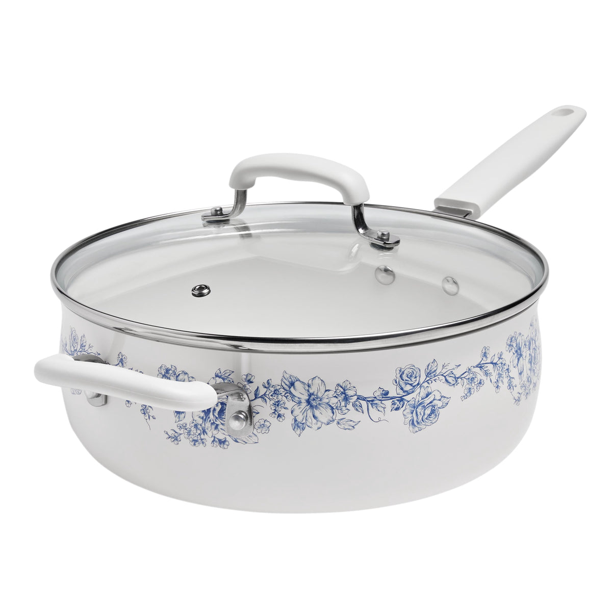 The Pioneer Woman 12-Piece Classic Aluminum Cookware Set, Ceramic Nonstick, Pots and Pans Set with Decal Pattern, Agatha Blue