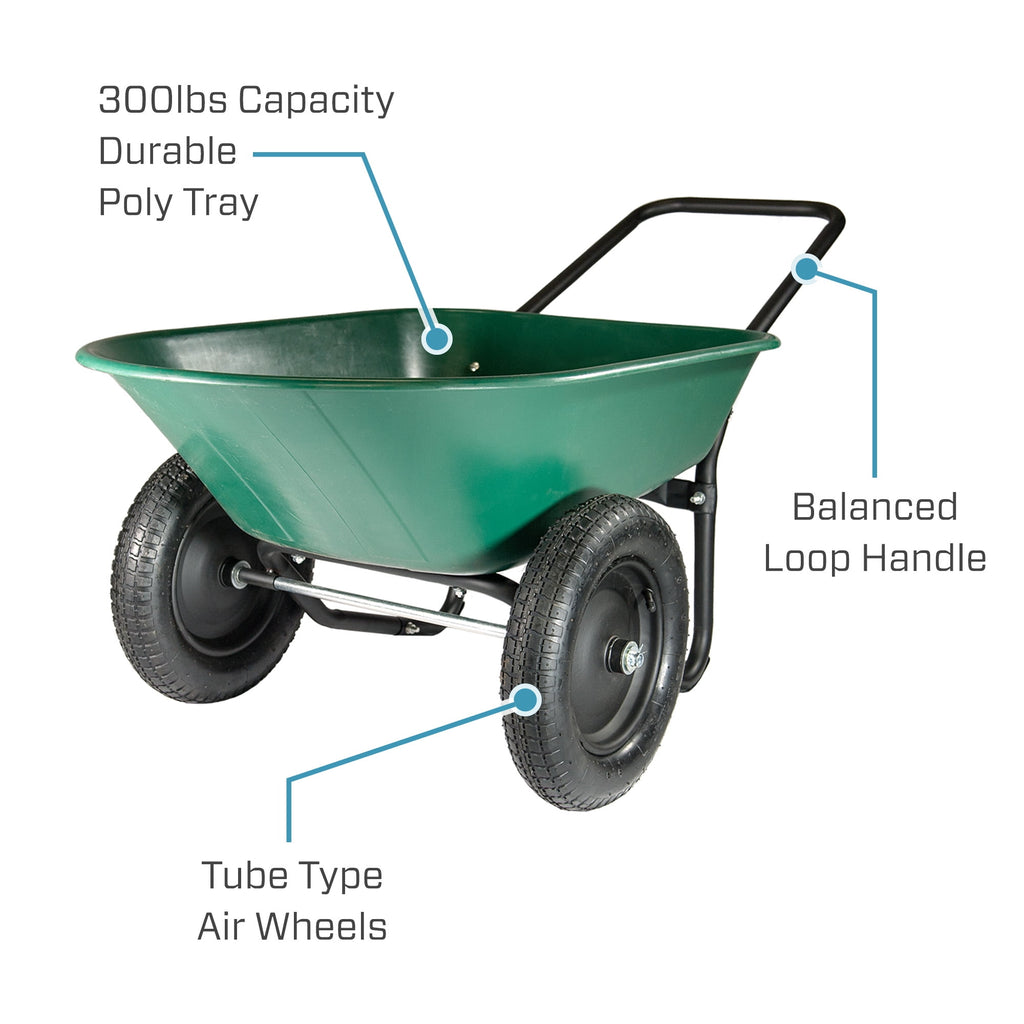 Original Marathon Yard Rover Poly Tray, 2-Wheel Home Garden Wheelbarrow Cart, 300 lb. Capacity