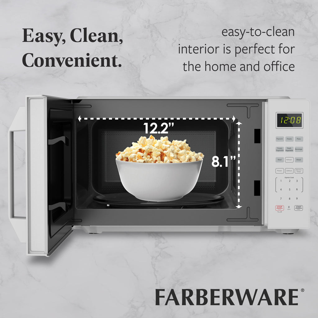 Farberware Countertop Microwave Oven, 0.7 cu ft, 700 W, Auto-Cook Functions, White