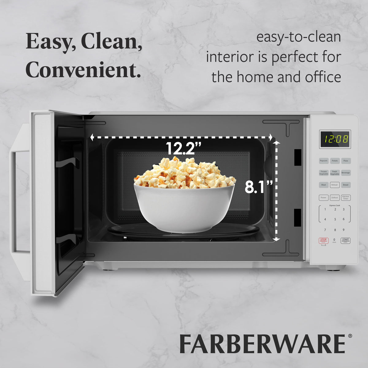 Farberware Countertop Microwave Oven, 0.7 cu ft, 700 W, Auto-Cook Functions, White