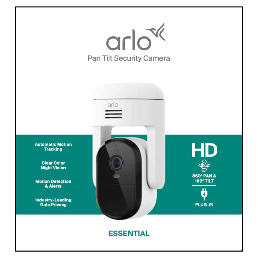 Arlo Essential Pan Tilt Security Camera 1080p HD (2025 Release) - Wired Plug-In Power Outdoor Camera, 1-Cam